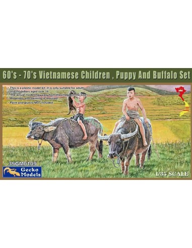 60'-70's Vietnamese Children, Puppy And Buffalo Set